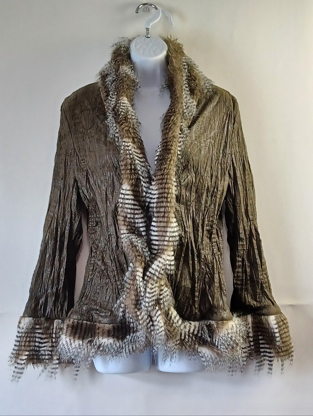 LINDI Reversible Crinkle-Look Jacket With Faux Fur Trim